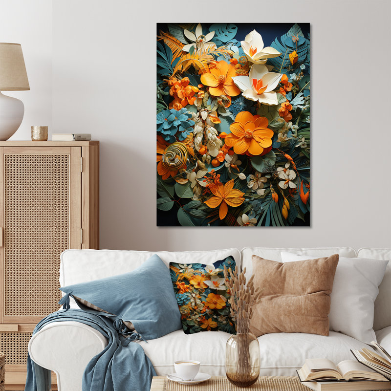 Impression sur métal «Orange Tangle II» - Collages abstraits, H 20 po x l 12 po
