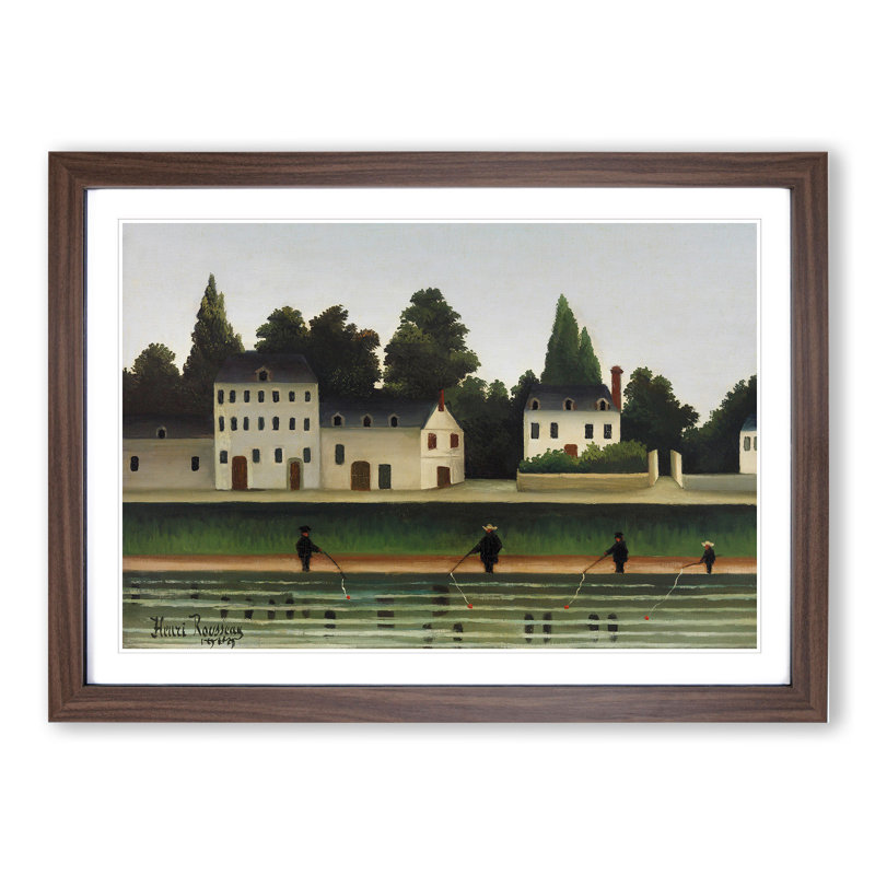 Landscape and Four Fisherman by Henri Rousseau - Picture Frame Painting, Walnut Framed, 27cm H x 36cm W x 2cm D