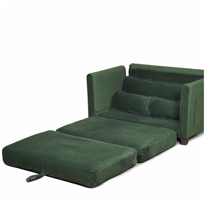 2-in-1 Convertible Corduroy Sofa Bed, 2-Seater Two-Form Switch Loveseat Sleeper Sofa with Side Storage, High-Rebound Sponge & Solid Wood Composite Frame, Easy Assembly for Home Living Room/Study.
