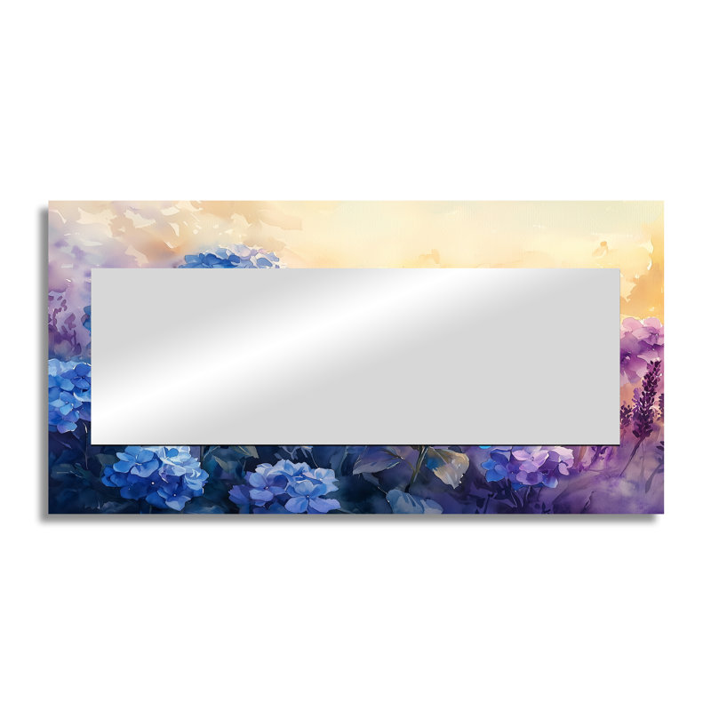 Hydrangeas In The Lavender Field I - Floral Mirror Wall Decor - Printed On Metal, 28" x 55"