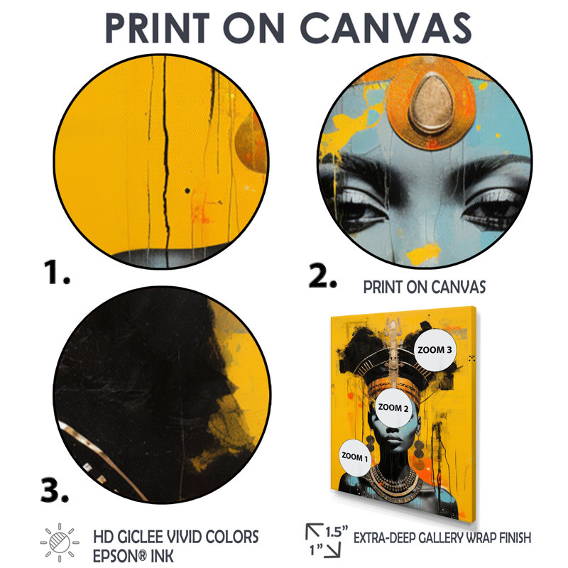 Art africain, reine bleue africaine, collage rétro sur fond jaune - femme moderne, H 20 po x l 12 po x P 1 po