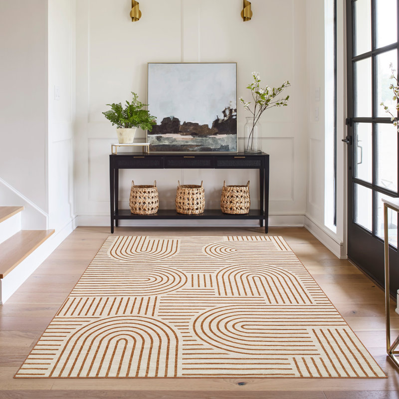 Modern Rainbow Striped Machine Washable Rug Stain Resistant Easy Cleaning Indoor Carpet With Non-Slip Backing Low Pile Floor Cover Non Shedding Folding Rug