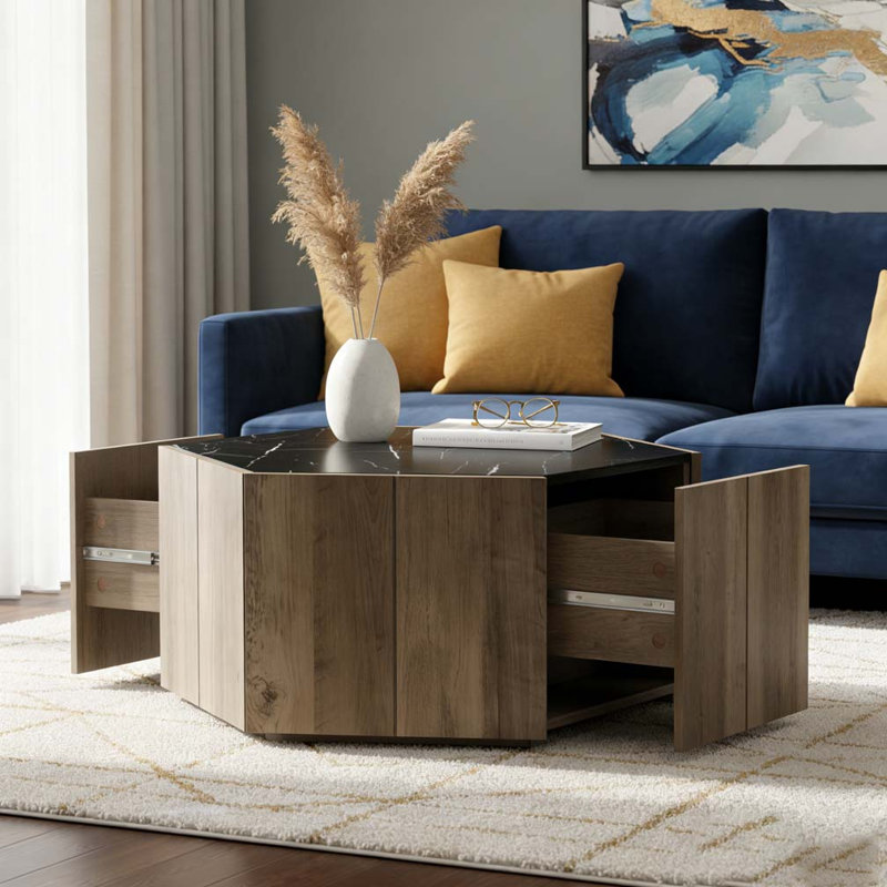 Table basse Retro, Noir, brun clair