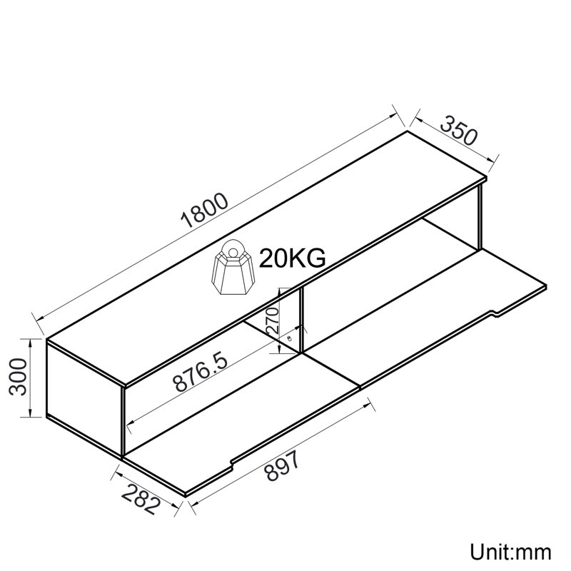 Floating TV Cabinet with RGB LED Light, Wall Mounted TV Stand, Soft Close Flip Doors Cable Hole, 30cm H x 180cm W x 35cm D