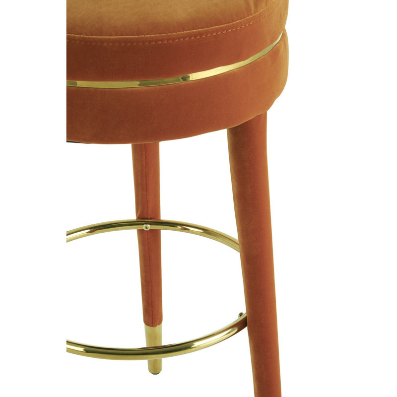 Reuben Upholstered Counter Stool with Solid Wood Frame, Orange/Gold, Orange