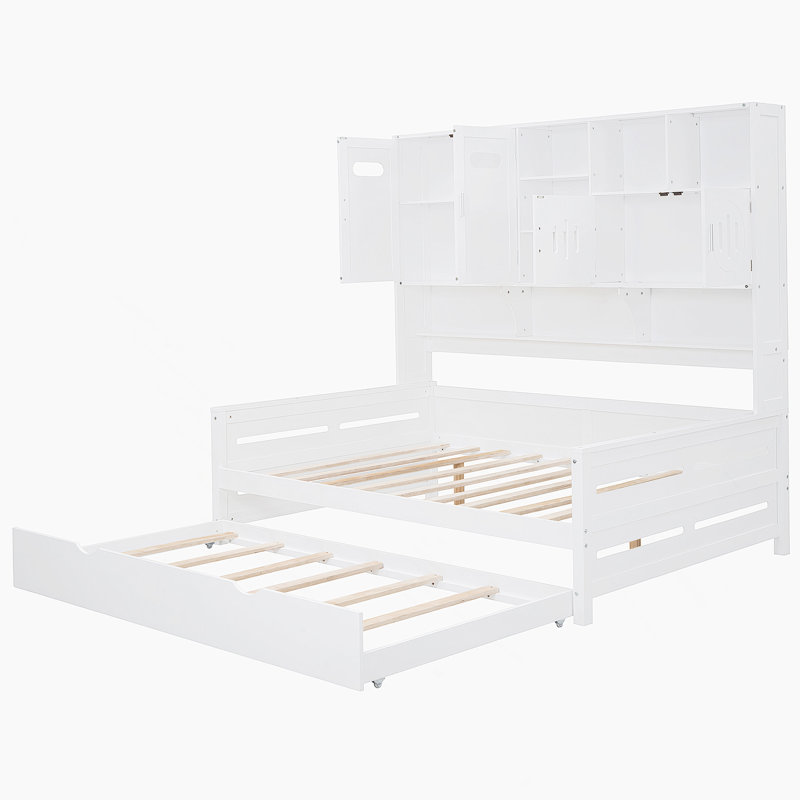 Lit de jour en bois avec lit gigogne, armoire et tablette tout-en-un, Lit simple, Gris