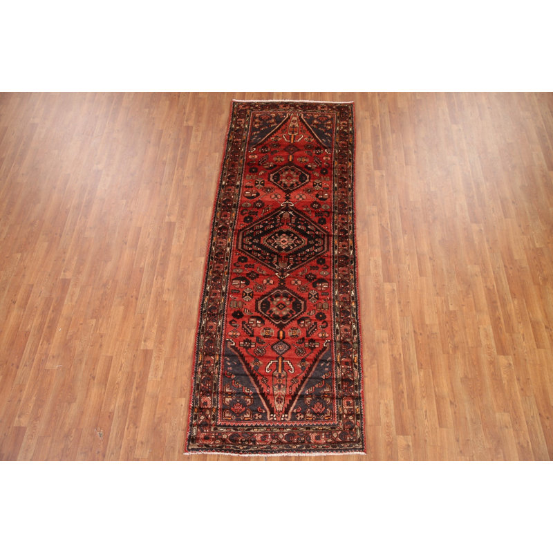 Tapis de couloir géométrique rouge traditionnel 4 x 9