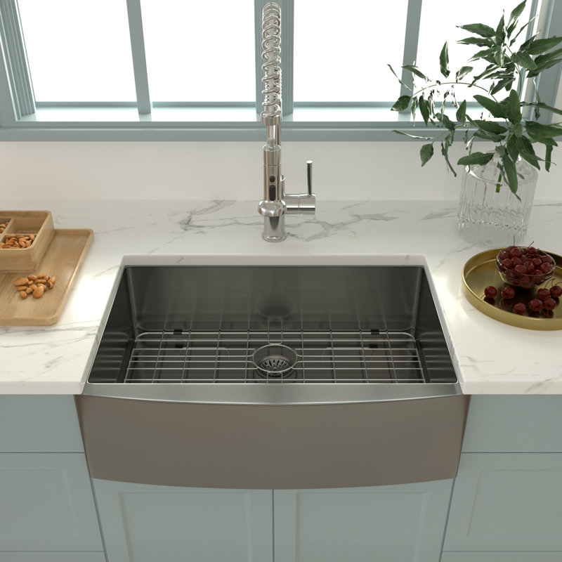 Évier de cuisine à simple cuve à tablier frontal en acier inoxydable 304 R 33 po x P 21 po
