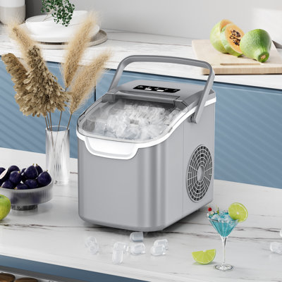 Efficient Portable Countertop Ice Maker: Quick 8-Cube In 6 Mins, Up To 26Lb/Day, 2 Ice Sizes, Perfect For Home/Party/Travel Grey