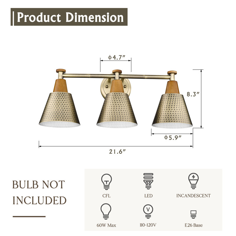 Hitterdal 3 - Light Dimmable Vanity Light, Brass