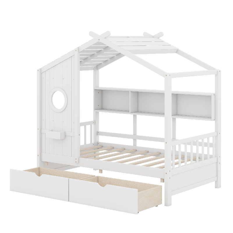 Wooden House Bed, Twin, White