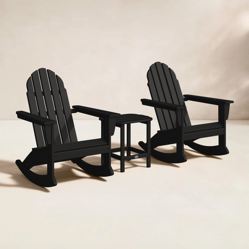 Ensemble de chaises berçantes 3 pièces Adirondack Vineyard avec table d'appoint 18 "South Beach, Noir
