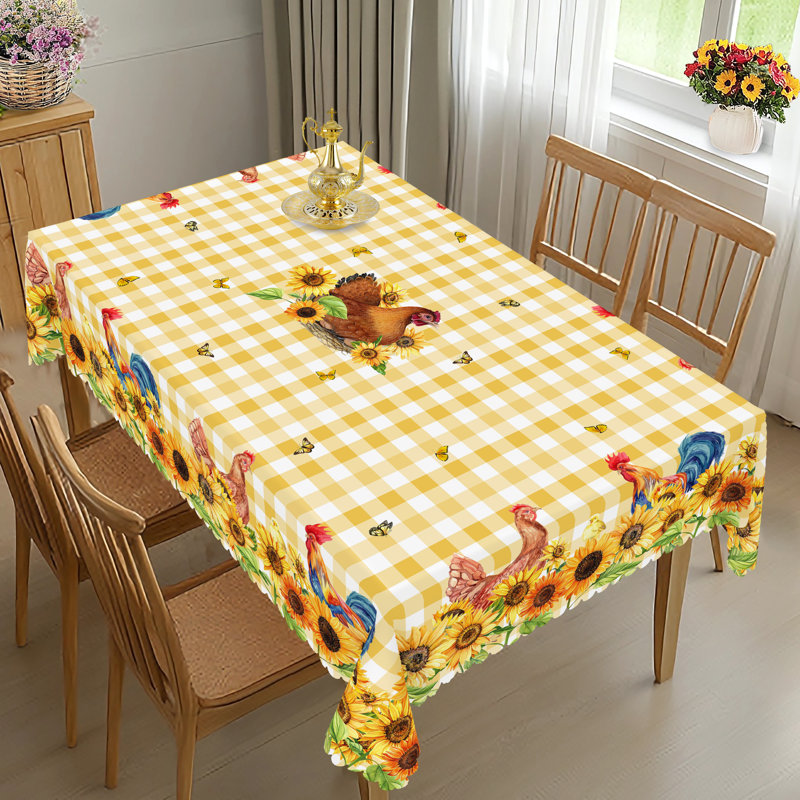 1pc Rustic Farmhouse Rooster Tablecloth, Vintage Rooster Theme Table Cover, Rectangular&Round Tablecloths For Parties, Picnics, Cafes & Family Gatherings, Durable Polyester Decorative Table Cloth Setting, Room & Outdoor Decor, Kitchen Accessories