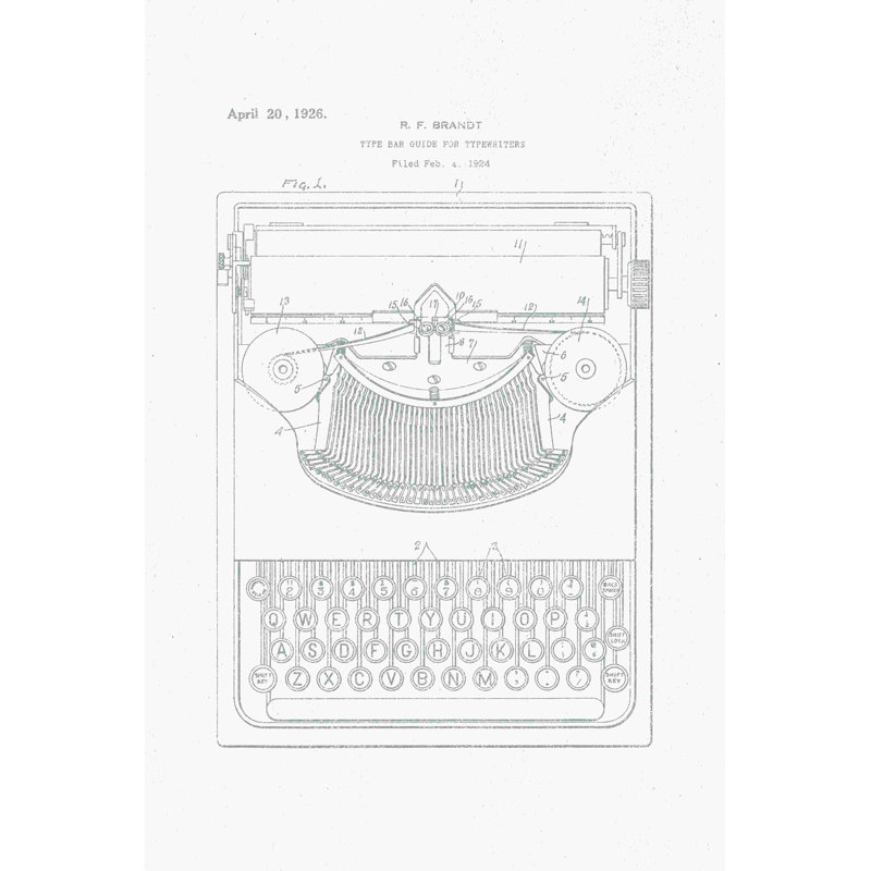 Brevet crème pour machine à écrire, H 18 po x l 12 po