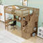Lit mezzanine simple en bois avec bureau en L, tablettes, éclairage DEL et escalier de rangement-57472460