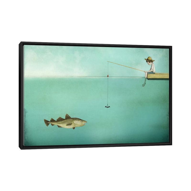 " Fish " by Majali, 18" H x 26" W x 1.5" D, Black Framed Canvas, No Mat