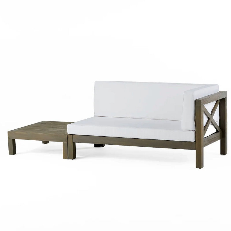 BANC D'ANGLE EN X AVEC TABLE BASSE, Blanc