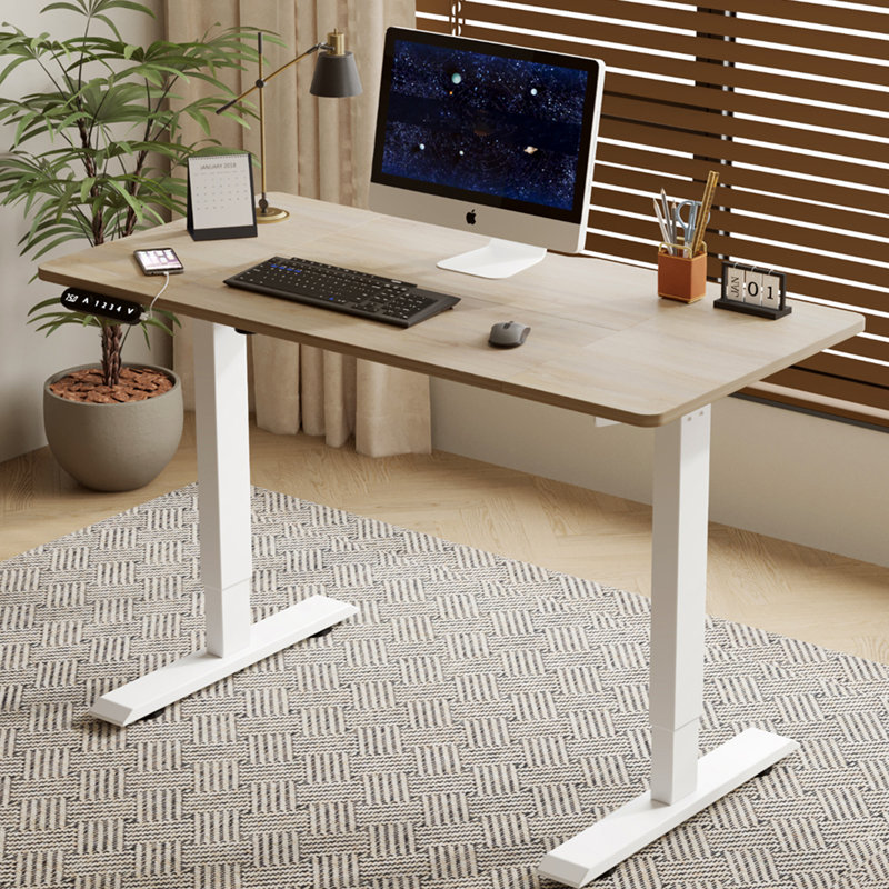 Bureau électrique à hauteur réglable pour la maison et le bureau, H 45 po x l 55 po x P 24 po, Naturel / Blanc