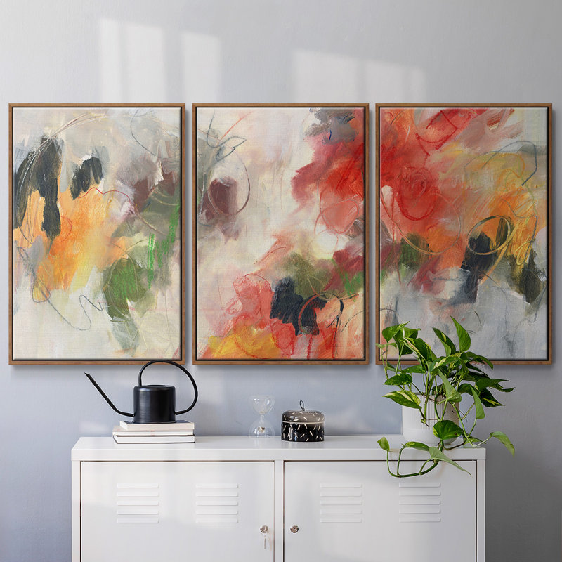«Abstract Floral Delight II», 3 pièces, H 40 po x l 78 po x P 2 po, Noyer