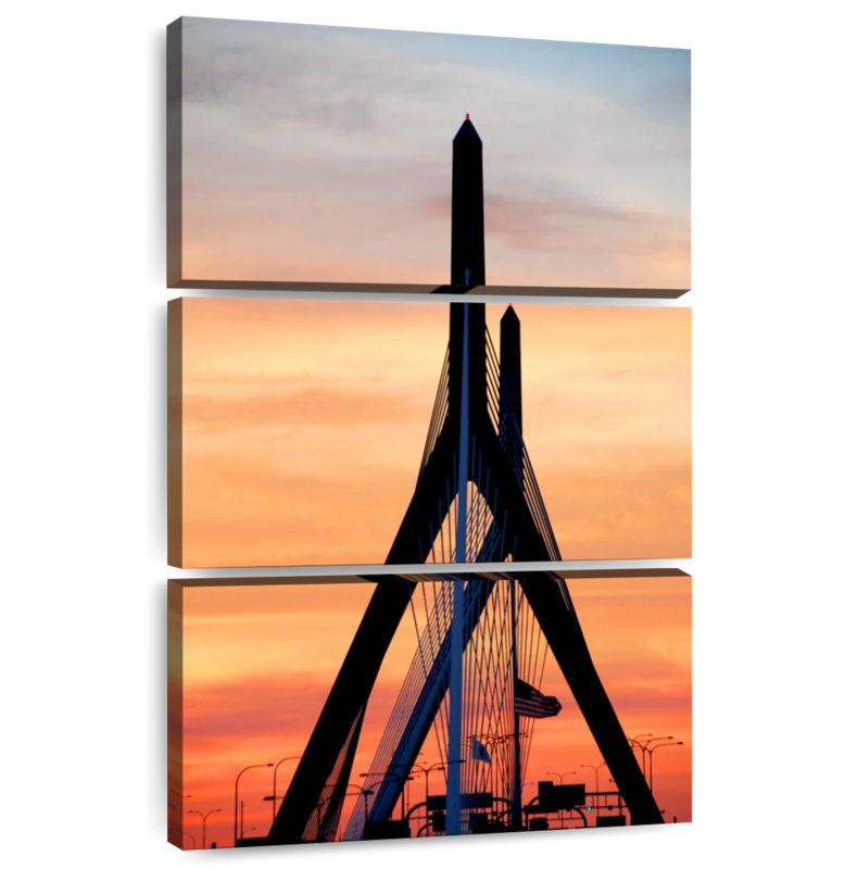Lilie Zakim Bridge au coucher du soleil, H 32 po x l 20 po