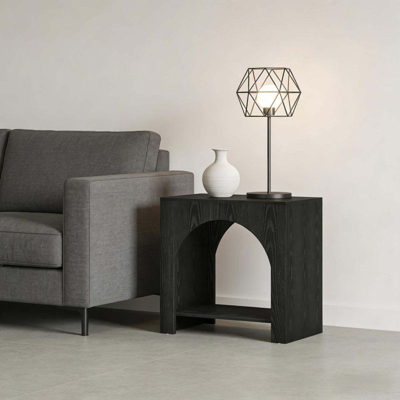 Table d'appoint à 2 niveaux en bois avec design arqué innovant, Noir