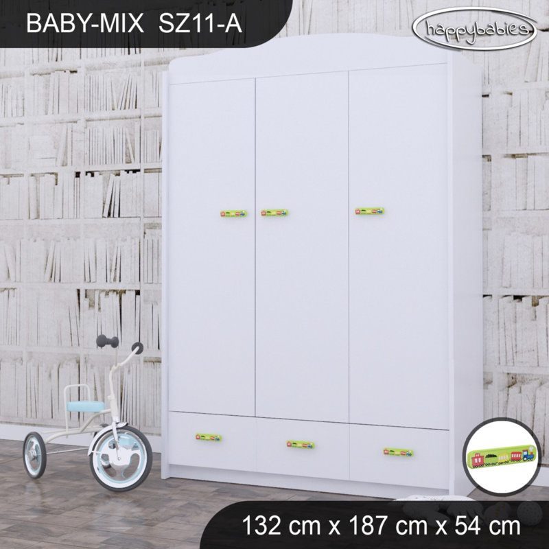 Baby 3 Door Wardrobe, Green/White