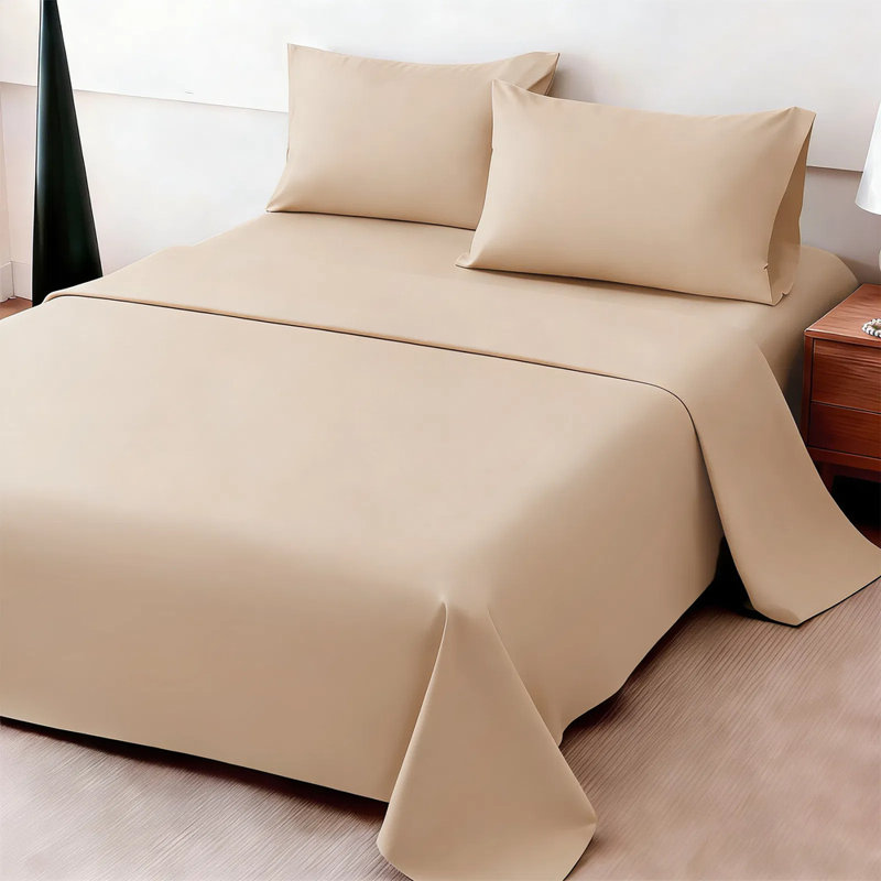 Ensemble de draps 4 pièces 4 pièces - Tissu respirant 85 g et lavable à la machine - Couleur unie, Beige