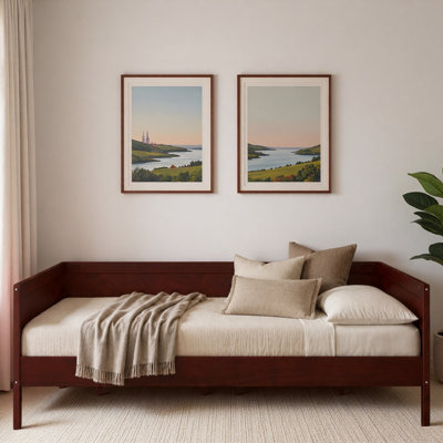 Wood Daybed with Simple Lines Panel and Slat Support