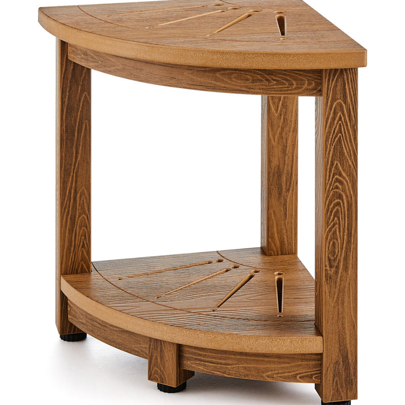16.5" Height 12.8" Radius Water Faux Wood Grain 350 Lbs Corner Shower Bench, Storage Shelf For Bathroom And Living Room Bench With Radius, ,