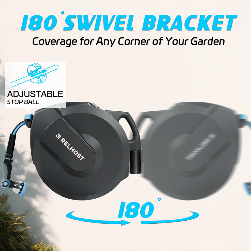 Enrouleur de boyau d'arrosage automatique rétractable à ressorts USA gris foncé: 100 pieds x 5/8 pouce RW22-30S-100ft (5/8 13,5 * 18,2)