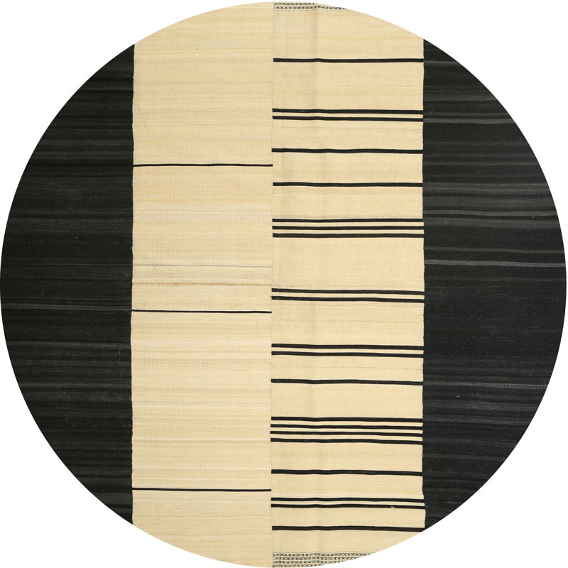 Tapis noir/beige contemporain, Rond 8 pi