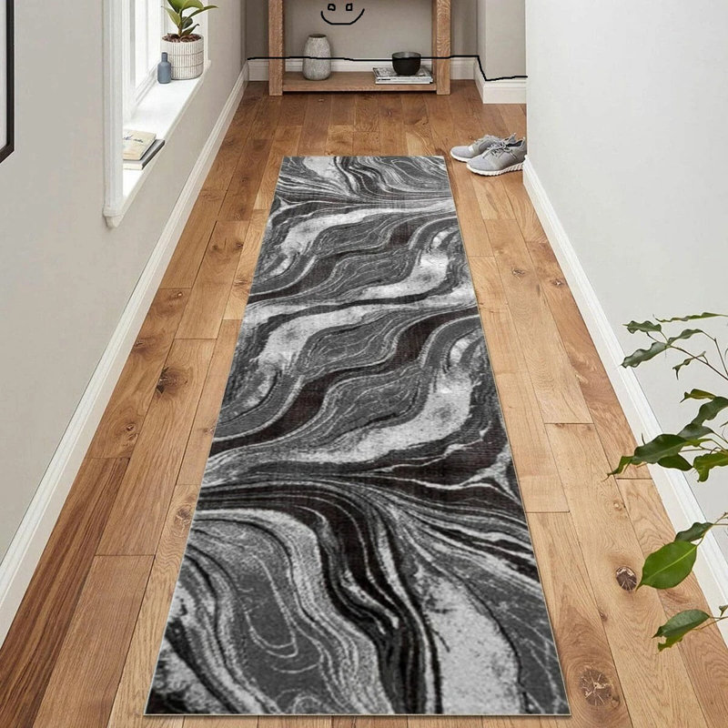 Abstract and Marble Flokati Area Rug, Runner 60 x 300 cm