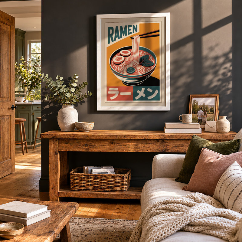 Ramen Poster Retro - Framed Print, A2 - 59.4 x 42.0 cm, White
