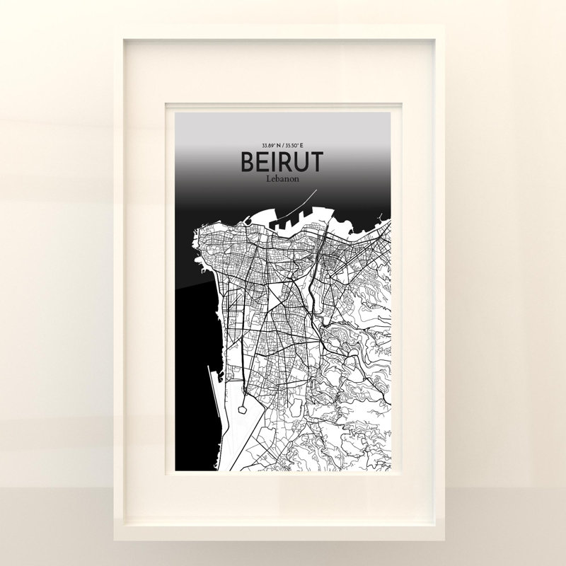Carte de la ville de Beyrouth, impression maritime, H 17 po x l 11 po, Noir / blanc