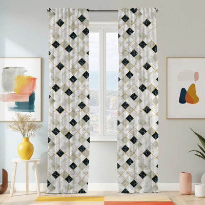 Semi Sheer Geometric Print Curtain Single Panel