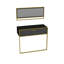 Modern Glam Sideboard with Mirror, Gold & Black, 35.4 x 30.2 x 15.2 inches | 100% Melamine Coated Particle Board, Metal Legs | Multiple Shelves, Wall-Mountable, Stylish Marble Pattern, Perfect for Storage & Decor