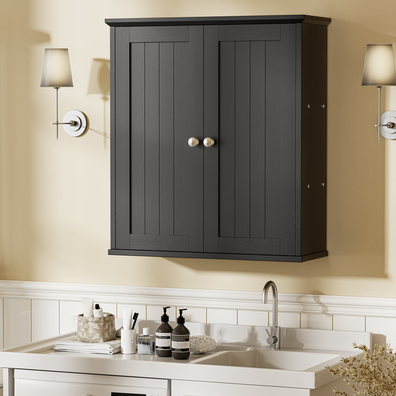 Armoire de salle de bain avec barre à serviettes et tablette, Noir