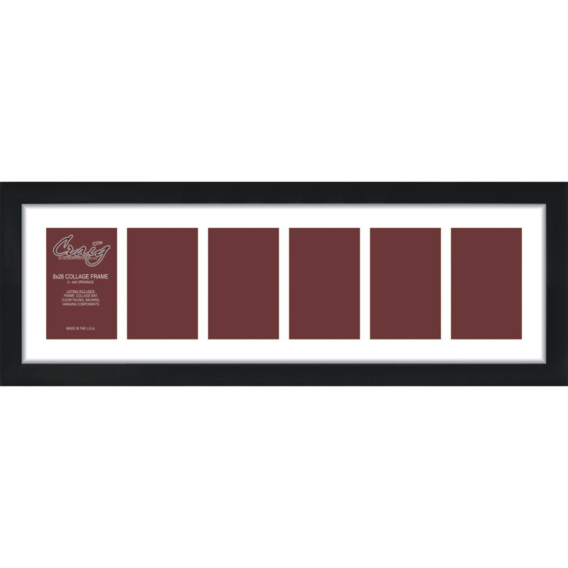 Black Matte Picture Frame with Mat, 4" x 6", 8" x 26"