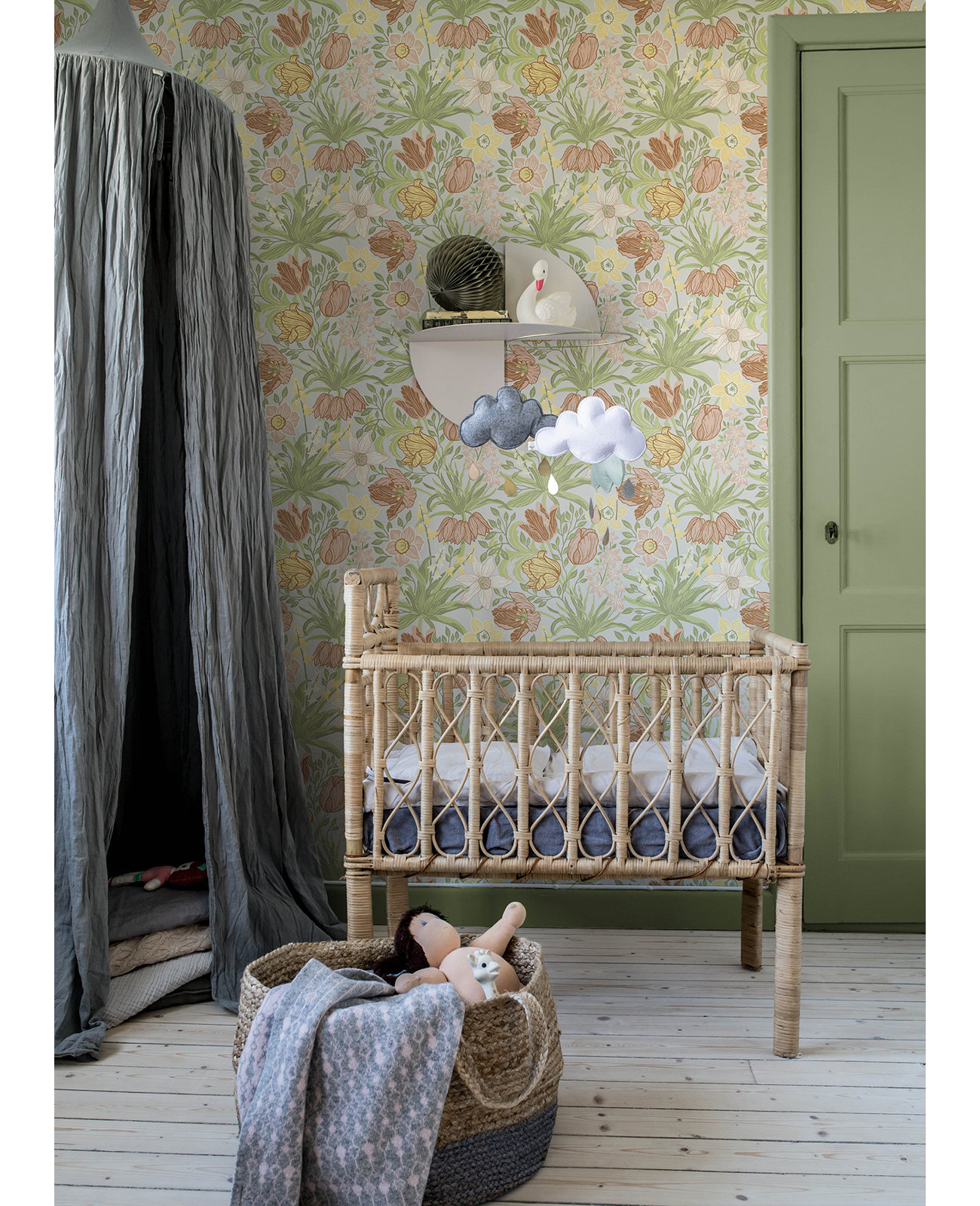 Non-Pasted,Unpasted Floral Wallpaper, Light Gray