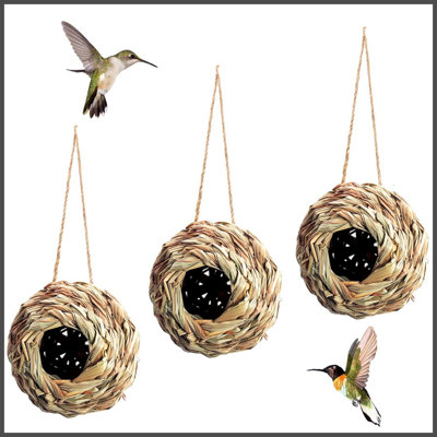 Natural Grass Hanging Bird Hut 3 Pcs