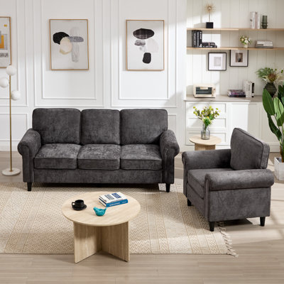Ensemble de salon 2 pièces avec canapé rembourré et fauteuil