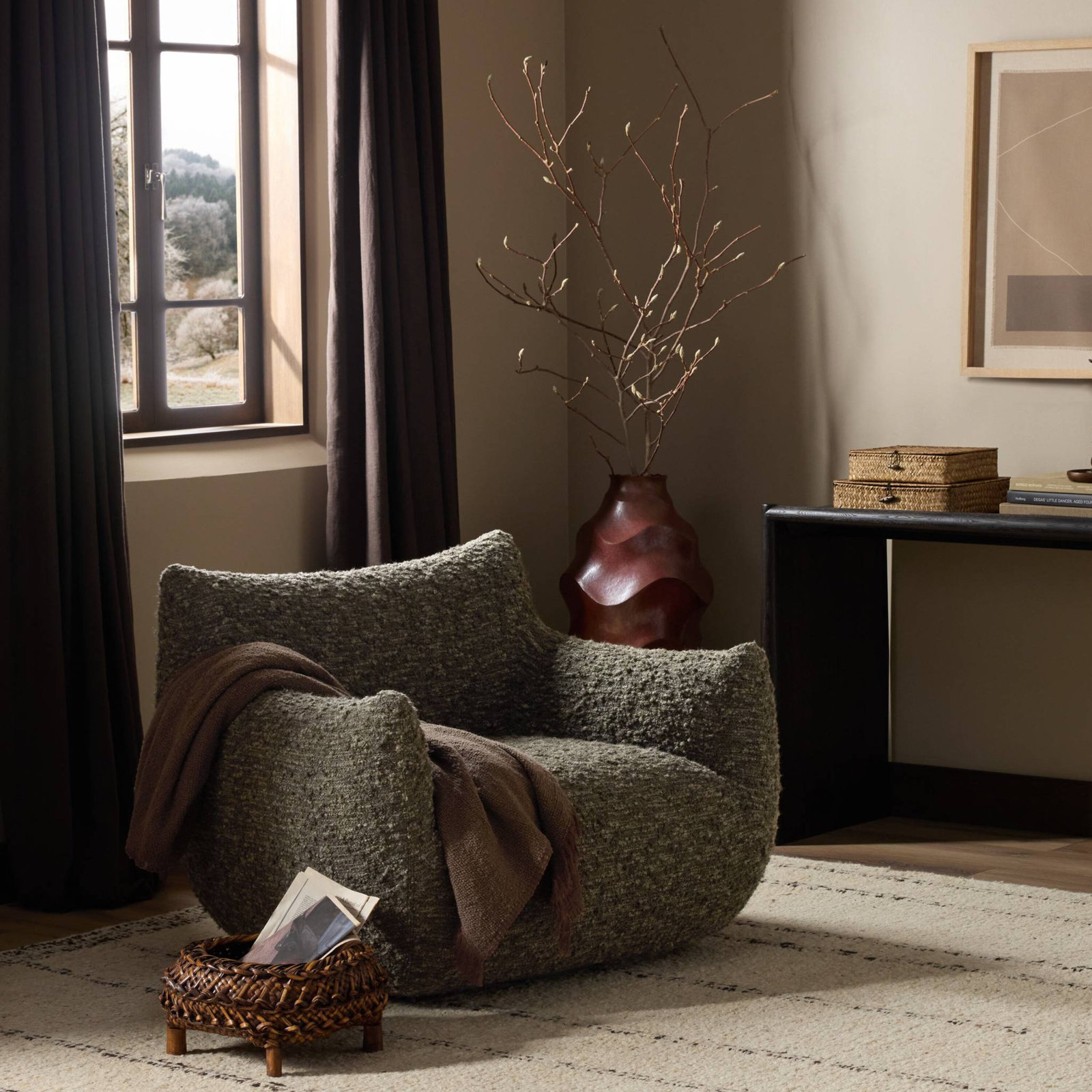 Nowthen Upholstered Swivel Armchair, Solema Moss Boucle