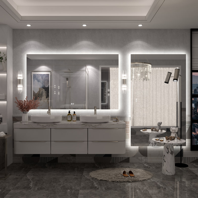 Molly Rectangle/Round/Oval LED Anti-Fog Tempered Glass Wall Bathroom Vanity Mirror - UL Certified, 60" x 36", Rectangle
