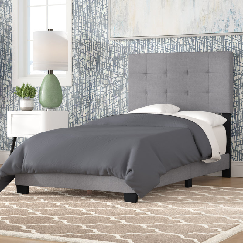 Upholstered Platform Bed, Light Gray