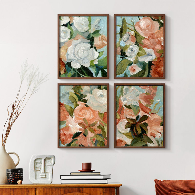 Connected Colors II Framed Print - Set of 4, Walnut, 32" H x 10" W
