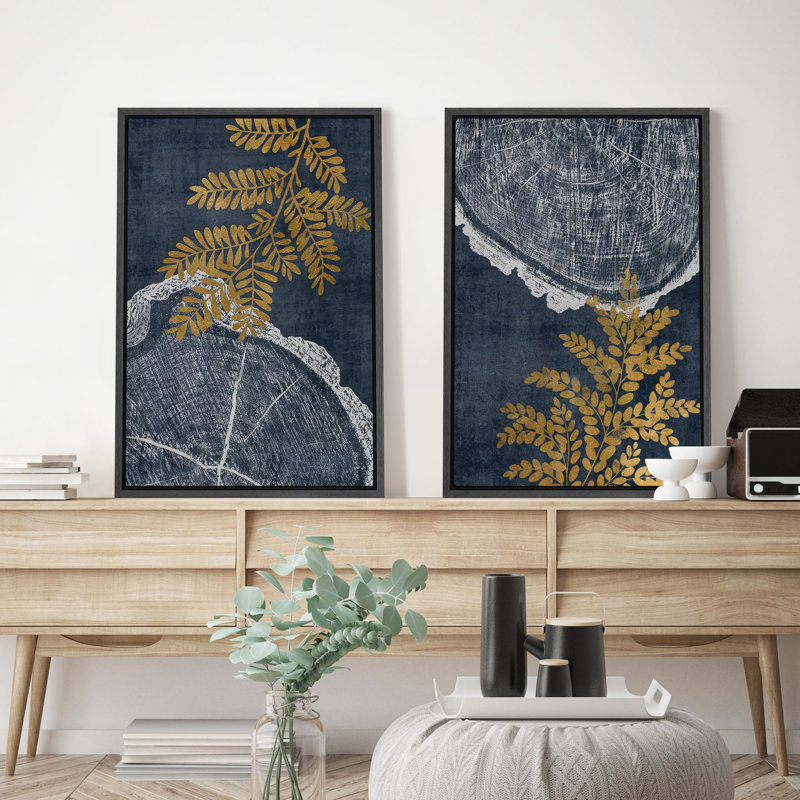 «Peach Grey Grunge», 2 pièces sur toile, Cadre noir, H 16 po x l 24 po