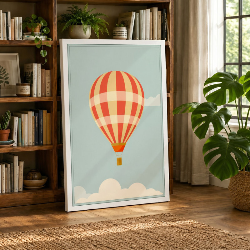 Hot Air Balloon at Dawn Mid-Century - Wrapped Canvas, 18x12 - 45.7 x 30.5 cm, Taupe Border
