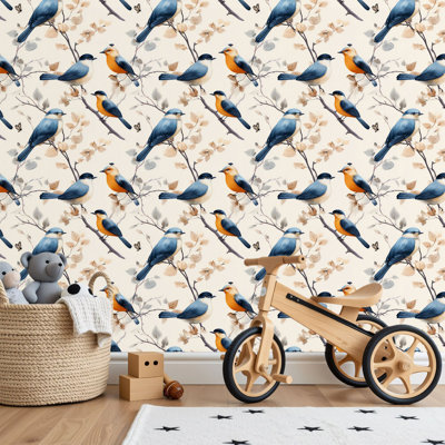 Peel and Stick Wallpaper Contact Paper Farmhouse Decor Birds Botanical Branches Self Adhesive and Removable 17.7in x 118in(45x300cm)