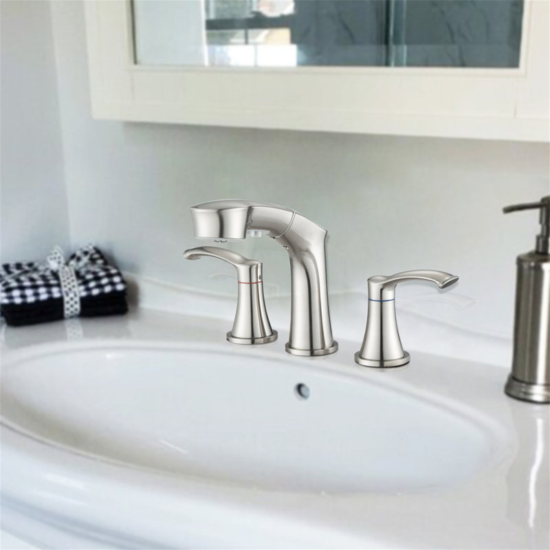 Widespread Pull Out Sprayer Bathroom Faucet, 2-Handle Bathroom Sink Faucet, Brushed Nickel