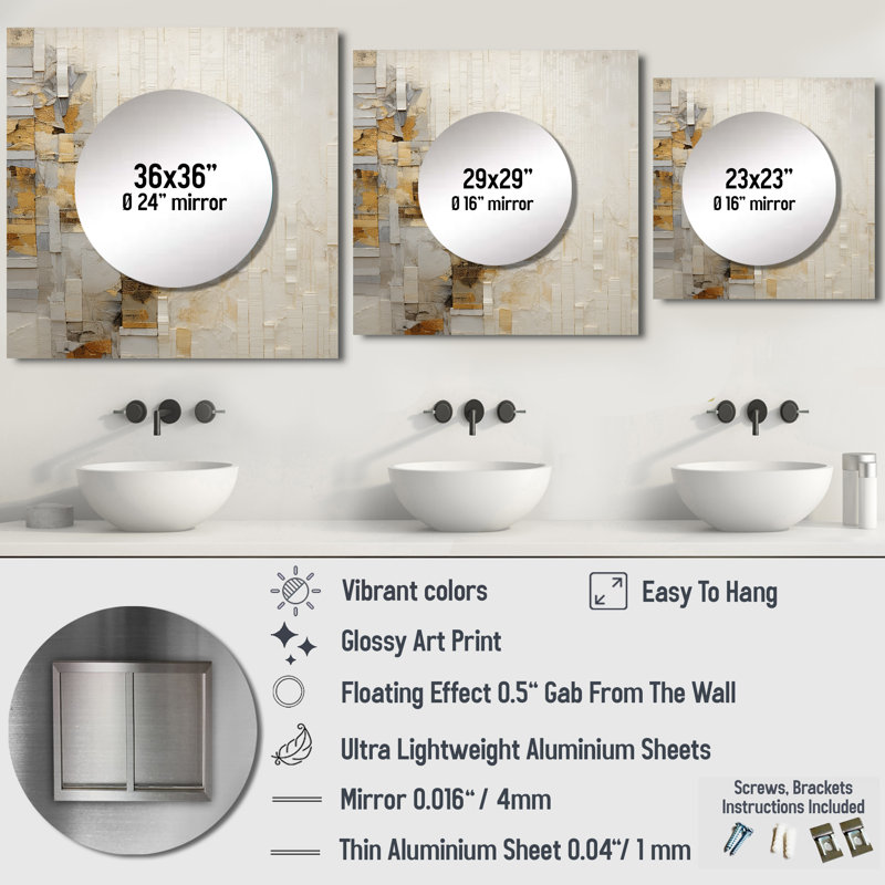 Lehr - Grand miroir mural carré à formes abstraites pour chambre à coucher, 36 po x 36 po